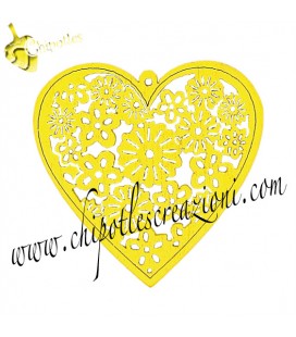 Ciondolo Cuore Legno Intagliato 45x44 mm Giallo