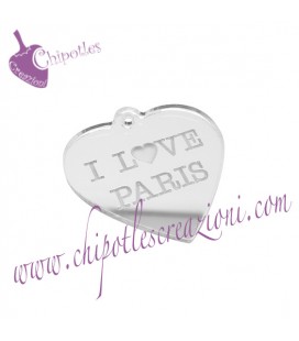 Ciondolo Cuore I love Paris 20x19 mm Plexiglass Specchiato Argento