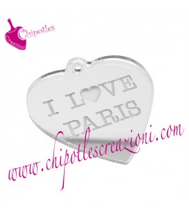 Ciondolo Cuore I love Paris 30x29 mm Plexiglass Specchiato Argento