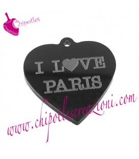 Ciondolo Cuore I love Paris 30x29 mm Plexiglass Nero