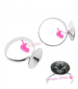 Base Anello Regolabile con Castone per Rivoli Swarovski 12 mm Argento 925