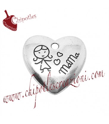 Ciondolo Cuore con scritta Mama 22x20 mm color Argento Antico