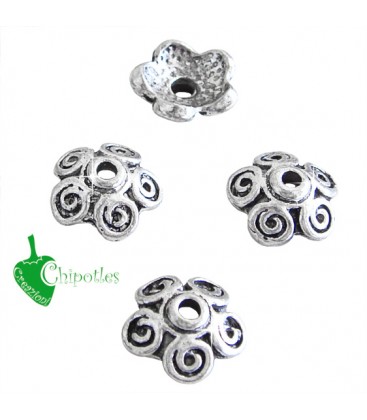 Coppetta Copriperla Fiore 10x4 mm color Argento Antico