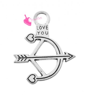 Ciondolo Arco con Freccia e Scritta Love You 28x22 mm color Argento Antico