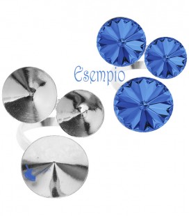 Base Anello Argento 925 con 3 Castoni per Rivoli 10 mm (SS47) 12 mm 14 mm 