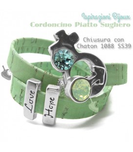 Kit Bracciale Cordoncino Sughero Verde Menta con Chaton (Esempio Bijoux)