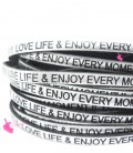 Cordoncino Pelle 5 mm con scritta LOVE LIFE & ENJOY EVERY MOMENT colore Argento