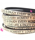 Cordoncino Pelle 5 mm con scritta LOVE LIFE & ENJOY EVERY MOMENT colore Oro Rosa Metal