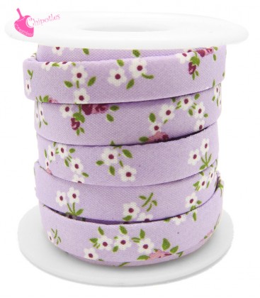 Cordoncino Piatto 10 mm Lilla Fiori