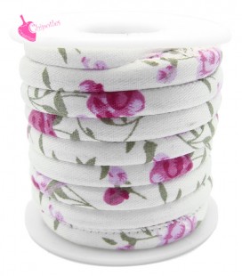 Cordoncino Tondo Fiori Rosa 6x4 mm Bianco (1 metro)