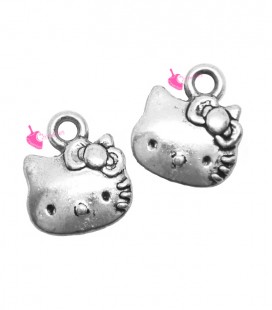 Ciondolo Gatto Kitty 12,5x11 mm color Argento Antico