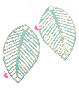 Filigrana Foglia 23x14 mm Oro Opaco e Verde Menta (2 pezzi)