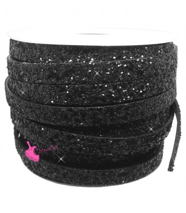 Cordoncino Piatto Glitter 10 mm Effetto Paillettes Nero