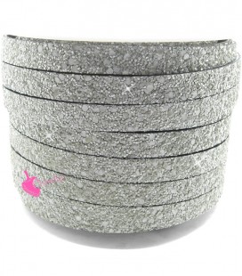 Cordoncino Piatto Glitter 10 mm Effetto Paillettes Grigio Chiaro