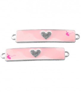 Connettore Smaltato con Cuore 41x8 mm Rosa Chiaro