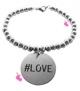 Bracciale Palline con Medaglia LOVE Acciaio Inox