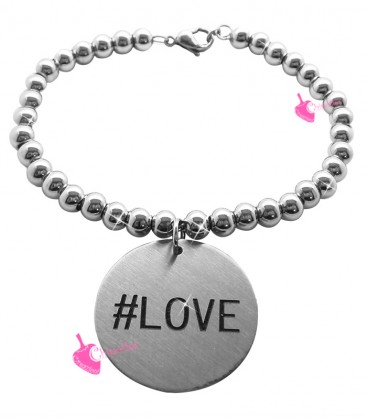 Bracciale Palline con Medaglia LOVE Acciaio Inox