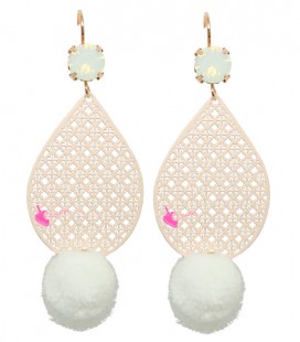 Kit Bijoux Orecchini Filigrana Goccia Pon Pon Bianco
