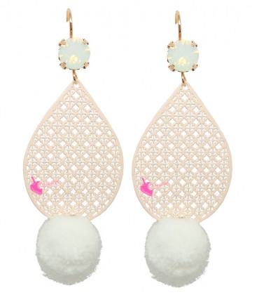 Kit Bijoux Orecchini Filigrana Goccia Pon Pon Bianco