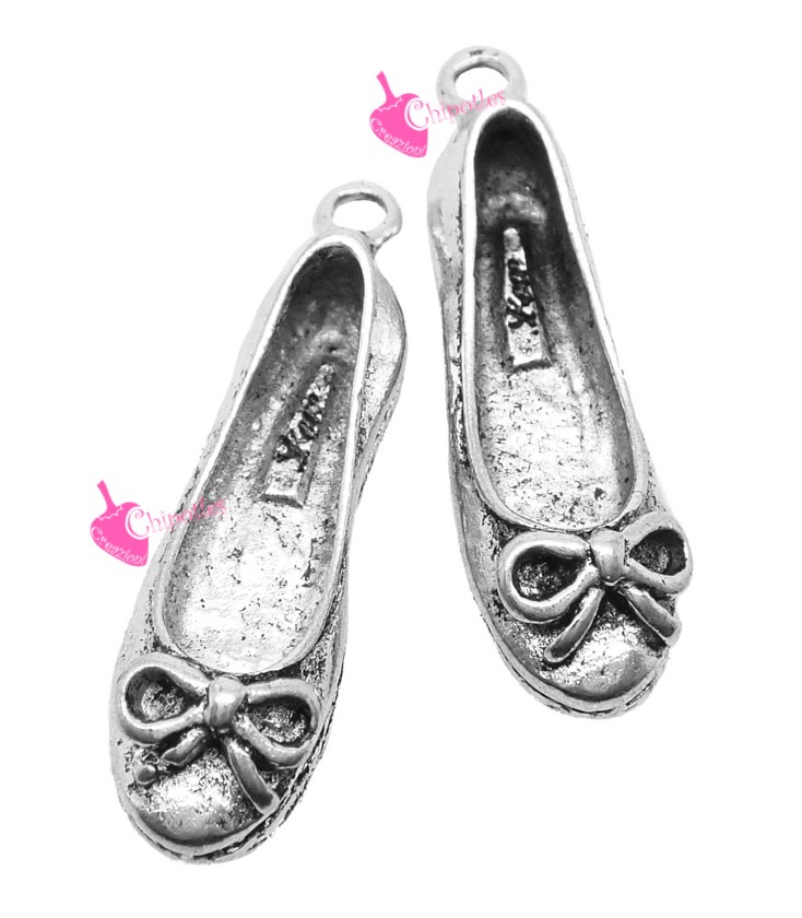 Ciondolo Scarpetta Ballerina con Fiocco 30x9 mm color Argento Antico