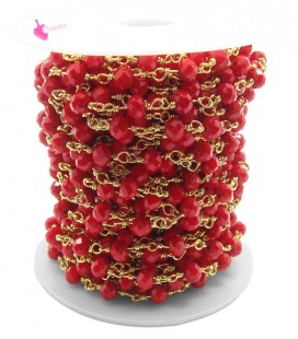 Catena Rosario con Rondelle 6 mm Mezzo Cristallo colore Rosso Corallo (50 cm)