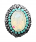 Perla Ovale di Cristallo 25x19 mm con Strass e Marcasite colore White Opal