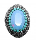 Perla Ovale di Cristallo 25x19 mm con Strass e Marcasite colore Blue Opal