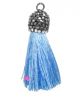 Nappina con Coppetta Ottone, Strass e Marcasite 40-45x11 mm colore Azzurro