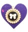 Ciondolo Cuore Viola Feltro 49x49 mm con Medaglia Fiocco n. 5 e Perle