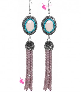 Kit Bijoux Orecchini con Nappina, Strass e Marcasite colore Rosa Lilla