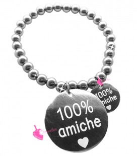 Bracciale Palline con Medaglia 100% Amiche Acciaio Inox