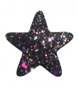 Ciondolo Stella 48x46 mm Similpelle Glitter Effetto Paillettes Nero