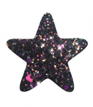 Ciondolo Stella 48x46 mm Similpelle Glitter Effetto Paillettes Nero