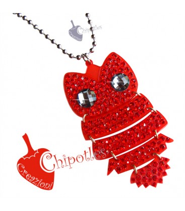 Collana Charm Gufo Rosso con Strass