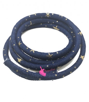 Cordoncino Tondo Jeans con Stelle Oro 6x4 mm