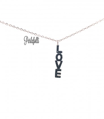 Collana Love con Zirconi Neri Argento 925 Rosé