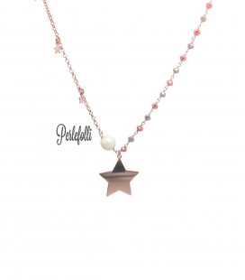 Collana Rosario Lunga Asimmetrica con Stella e Stelline Argento 925 Rosé