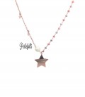 Collana Rosario Lunga Asimmetrica con Stella e Stelline Argento 925 Rosé