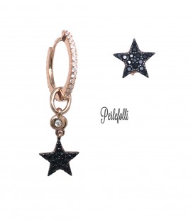 Orecchini Asimmetrici Stella con Zirconi Neri Argento 925 Rosé