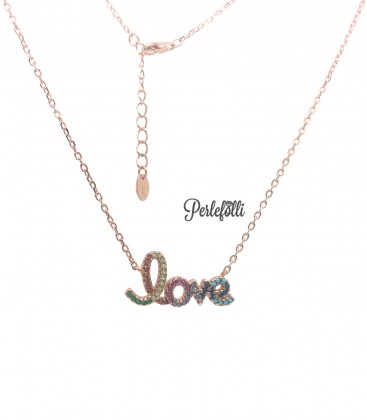 Collana Love con Zirconi Colorati Argento 925 Rosé