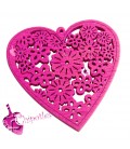 Ciondolo Cuore Legno Intagliato 45x44 mm colore Fucsia