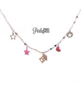 Collana Casa Family Cuore Stella Argento 925 Rosé