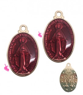 Ciondolo Madonnina Smaltata 19x12 mm Rossa Base Oro