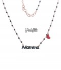 Collana Mamma Zirconi Neri con Cuoricino Rosso Argento 925 Rosé