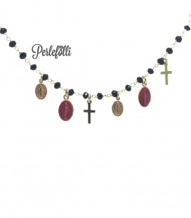 Bracciale Rosario con Madonnine e Croci Argento 925 Oro