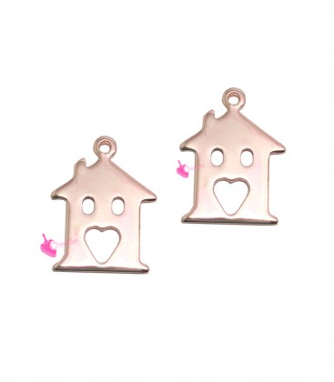Ciondolo Casa con Cuore 15x11 mm colore Oro Rosa
