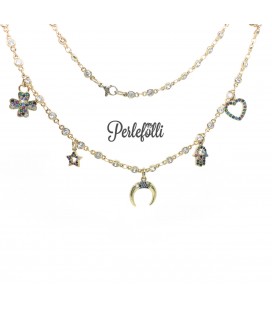 Collana Sanem con Ciondoli Zirconi Multicolor