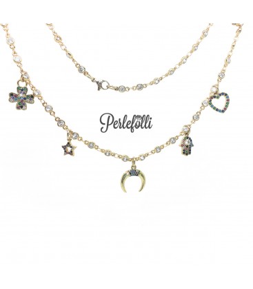 Collana Sanem con Ciondoli Zirconi Multicolor