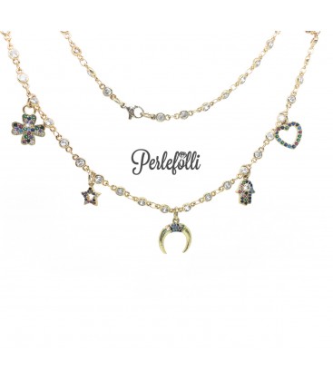 Collana Sanem con Ciondoli Zirconi Multicolor