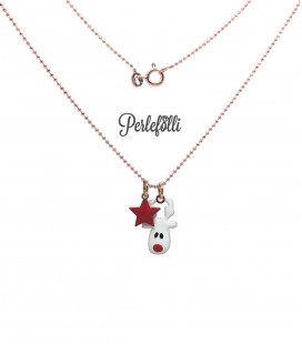 Collana Renna con Stellina Rossa Argento 925 Rosé